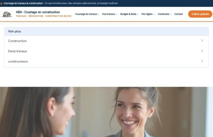 Capture de la page d'accueil de abaconstruction.fr