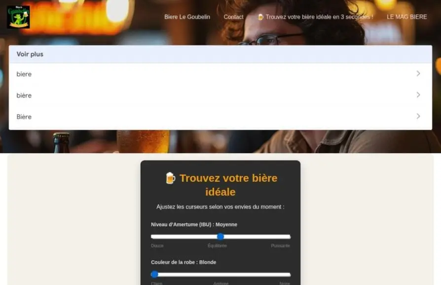Capture de la page d'accueil de bierelegoubelin.fr