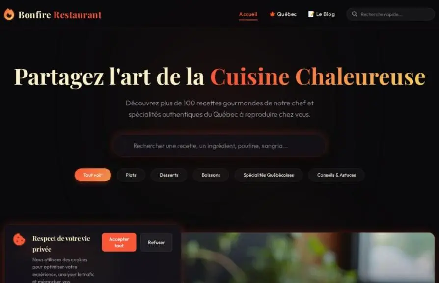 Capture de la page d'accueil de bonfirerestaurant.ca