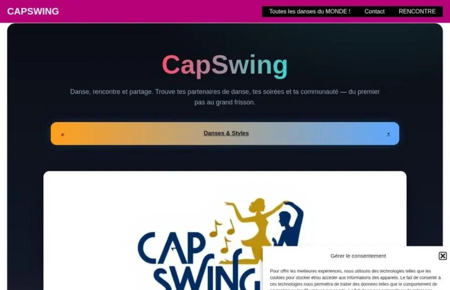 Capture de la page d'accueil de capswing.fr