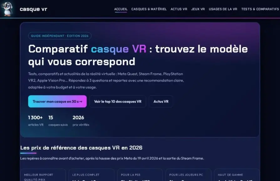 Capture de la page d'accueil de casquevr.fr
