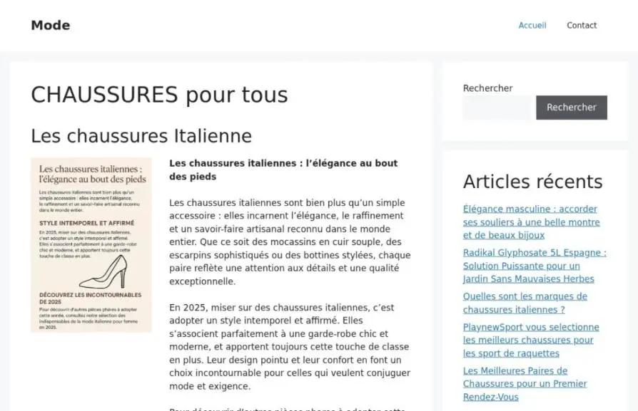 Capture de la page d'accueil de chaussures-samson.fr