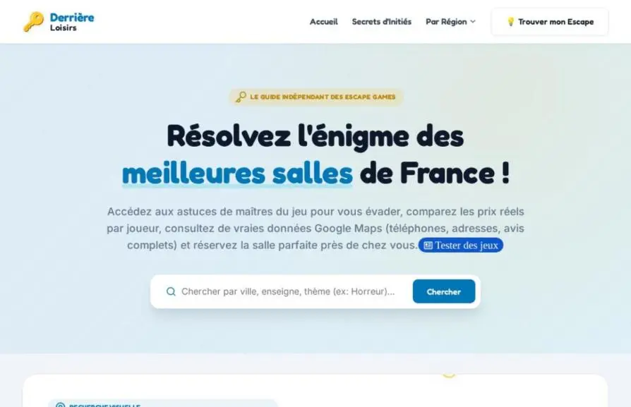 Capture de la page d'accueil de derrierloisirs.fr
