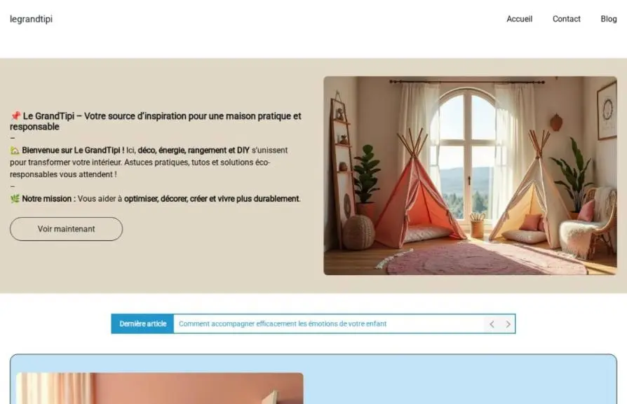 Capture de la page d'accueil de legrandtipi.com