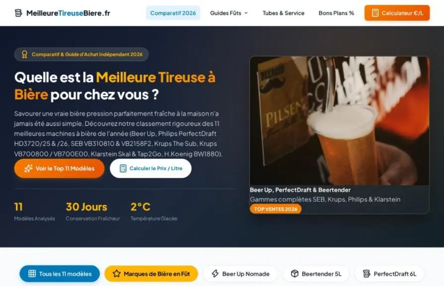 Capture de la page d'accueil de meilleure-tireuse-biere.fr