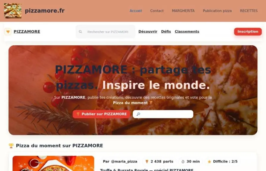 Capture de la page d'accueil de pizzamore.fr